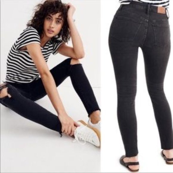 Madewell Denim - Madewell High Rise Skinny Jeans Distressed Washed Black